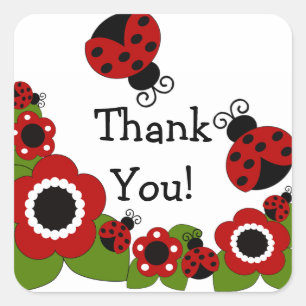 Ladybug Tack Birthday Square Sticker! Fyrkantigt Klistermärke