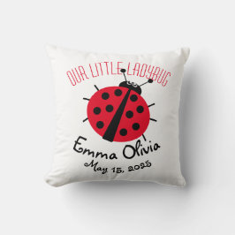 Ladybug Tecknad Cute Birth Stat Red White Black Kudde