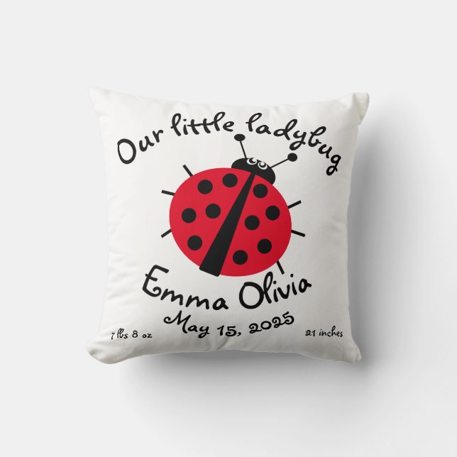 Ladybug Tecknad Cute Birth Stat Red White Black Th Kudde (Framsida)