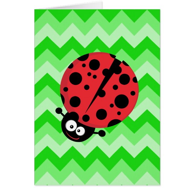 Ladybug Tecknad på Grönt Zigzag Hälsningskort (Framsidan)