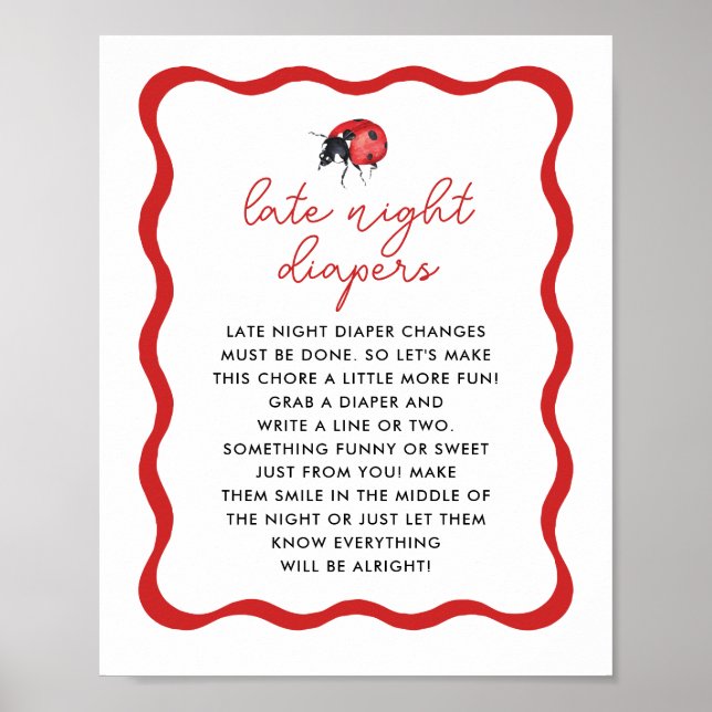 Ladybug Theme Late Night Diaper Game Sign Poster (Framsidan)
