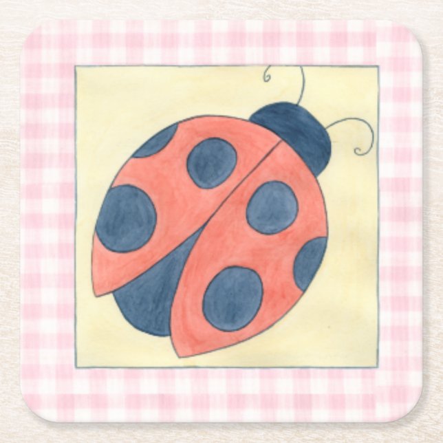 Ladybug Trio Landing på blommor Underlägg Papper Kvadrat (Framsidan)