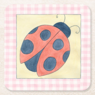 Ladybug Trio Landing på blommor Underlägg Papper Kvadrat