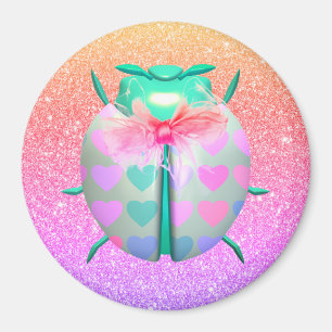 Ladybug underbara hjärtan söt glitter rosa ombre magnet