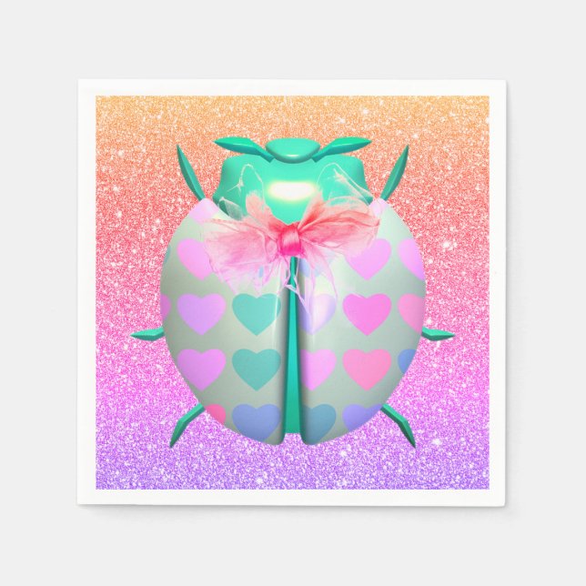 Ladybug vackra hjärtan söta glitter pappersservett (Framsidan)