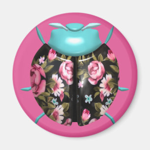 Ladybug victorian blommigt chintz rosa black blue magnet
