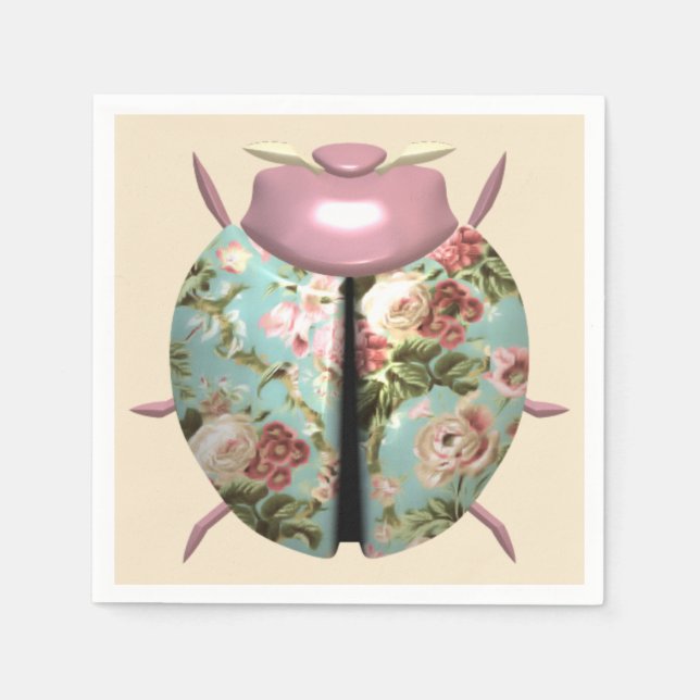 Ladybug victorian blommigt chintz söt rosa blue pappersservett (Framsidan)
