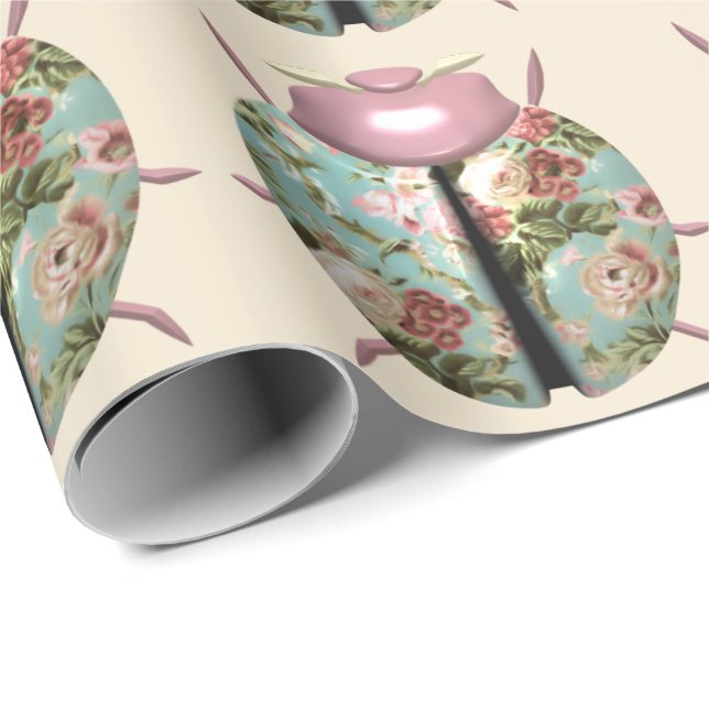 Ladybug victorian blommigt ro gullblå rosa beige presentpapper (Rullad Hörn)