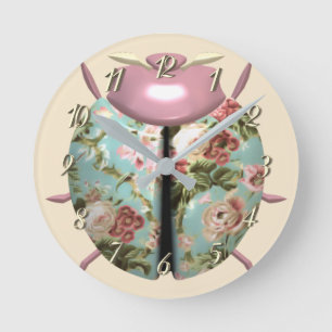 Ladybug victorian blommigt ro söt rosa blue rund klocka