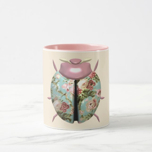 Ladybug victorian blommigt rosa blue chintz söt mugg (Center)