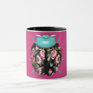 Ladybug victorian blommigt vintage söt rosa svart mugg