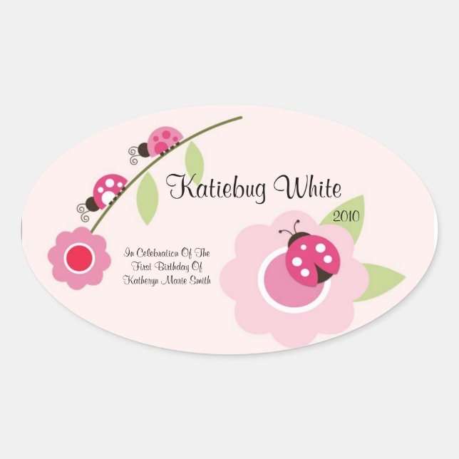 Ladybug Vin-etikett Ovalt Klistermärke (Framsida)