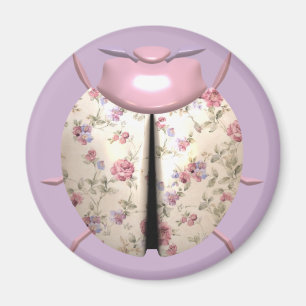 Ladybug violet och Ro söt blommigt rosa lila Magnet