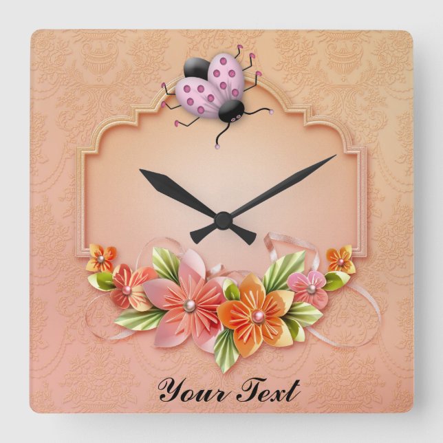 Ladybug Wall Clock Fyrkantig Klocka (Framsida)