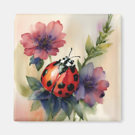 Ladybug Watercolor Botanical Blommigt Art Magnet