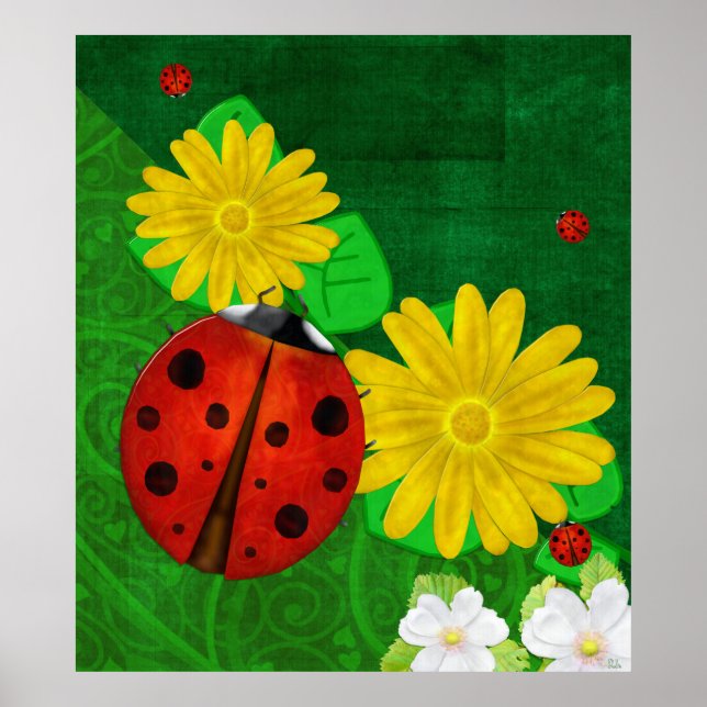 Ladybug Whimsey 3D Folk Art Poster (Framsidan)
