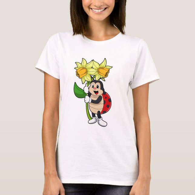 Ladybug with Flower Daffodil T Shirt (Framsida)