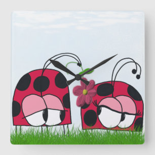 Ladybug Wooing Hans nya Kärlek-illustration Fyrkantig Klocka