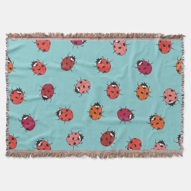 Ladybuggar, blå bakgrund, charmig skarvlös patte filt (Framsidan)