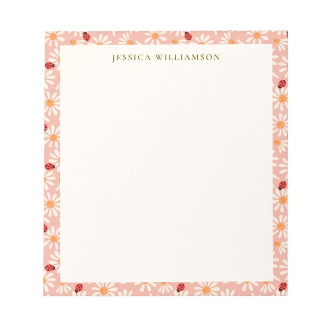 Ladybugs and Daisies Personalized Name Anteckningsblock (Framsida)