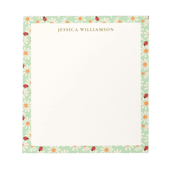 Ladybugs and Daisies Personalized Name Anteckningsblock (Framsida)