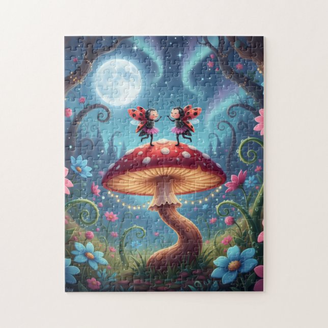 Ladybugs dancing on a Mushroom - Whimsical Pussel (Vertikal)
