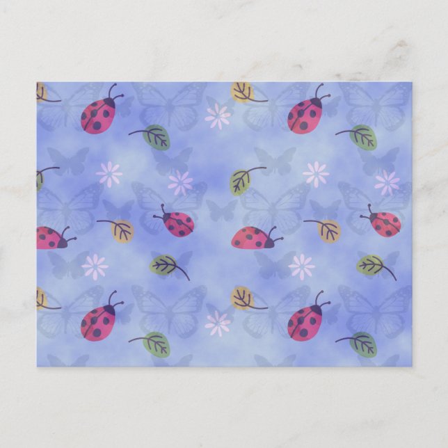 Ladybugs Flowers och Löv Vykort (Framsida)