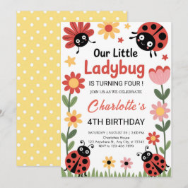 Ladybugs födelsedag blommig inbjudningar