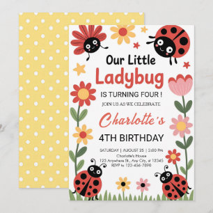 Ladybugs födelsedag blommig inbjudningar
