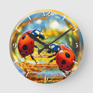 Ladybugs i en droppe vatten rund klocka