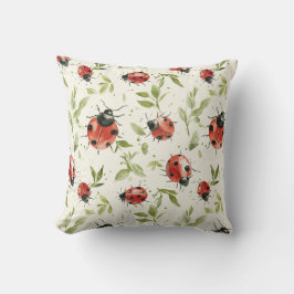 Ladybugs Leaves Red White Dots Kudde