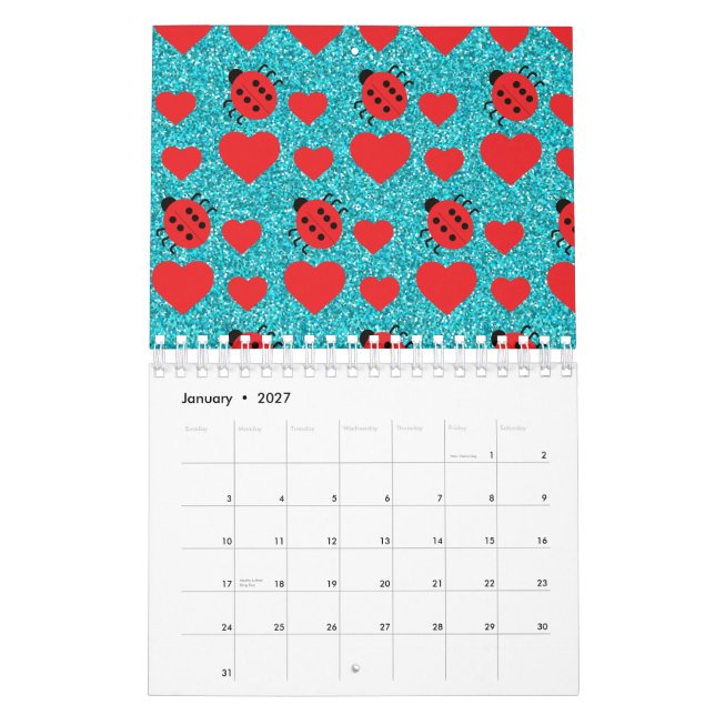 Ladybugs Lucky Insekt Red Hearts Black Polka dots Kalender (Jan 2027)