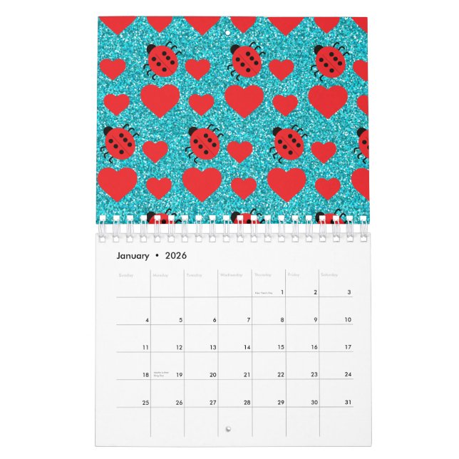 Ladybugs Lucky Insekt Red Hearts Black Polka dots Kalender (Jan 2026)