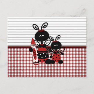 Ladybugs med Crayon Gingham Vykort