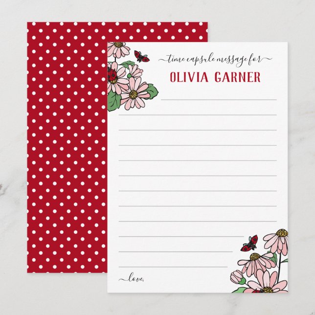 Ladybugs meddelande om att det finns födelsedagar inbjudningar (Fram/baksida)