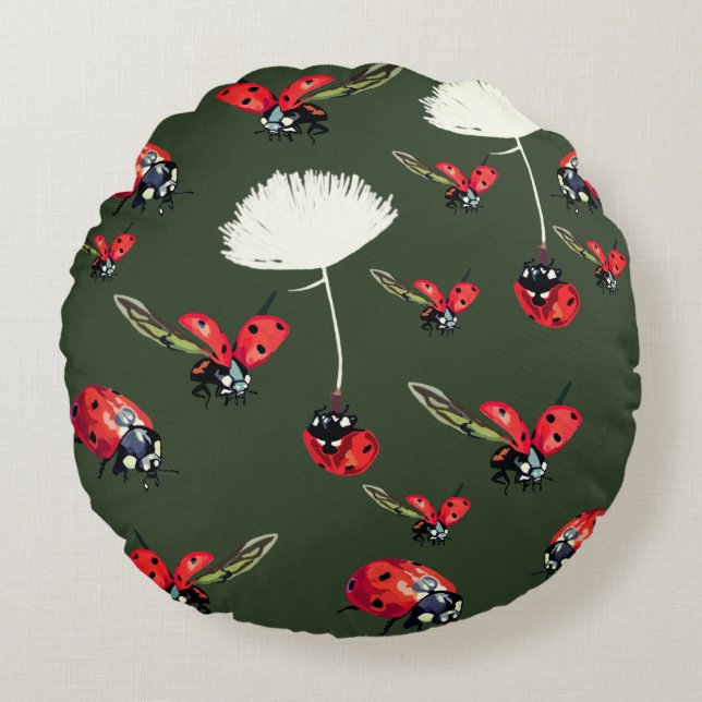 Ladybugs, Nyckelpiga Round Cushion Rund Kudde (Framsidan)