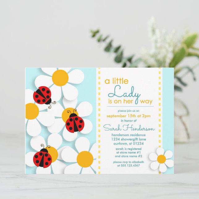 Ladybugs och Daisys inbjudningar till babyskor (Stående Fram)