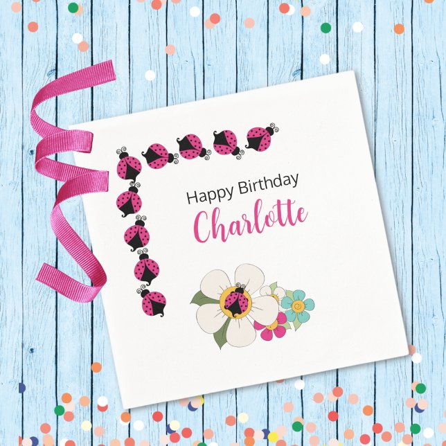 Ladybugs och Flowers Födelsedagsfest Pappersservett (Skapare uppladdad)