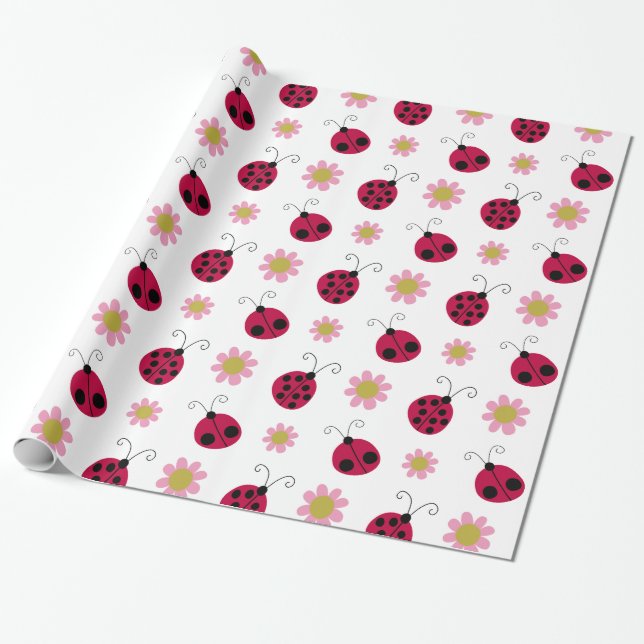 Ladybugs och Flowers Presentpapper (Utrullad)