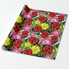 Ladybugs och Flowers Söt Garden Insekt Mönster Presentpapper