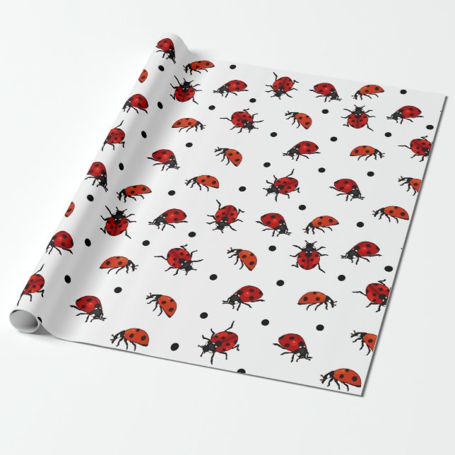 Ladybugs och Polka dots Cute Ladybird Presentpapper (Utrullad)