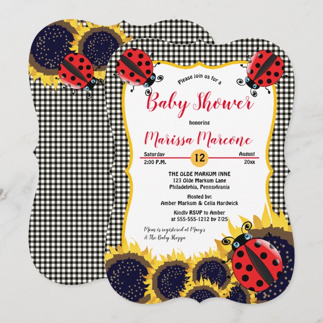 Ladybugs och Solblommor Baby Shower Inbjudningar (Fram/baksida)