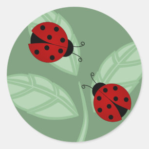 Ladybugs på Lövs Sticker Runt Klistermärke