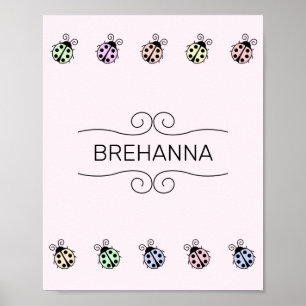 Ladybugs Pastel Multifärgad Gräns på Rosa Poster