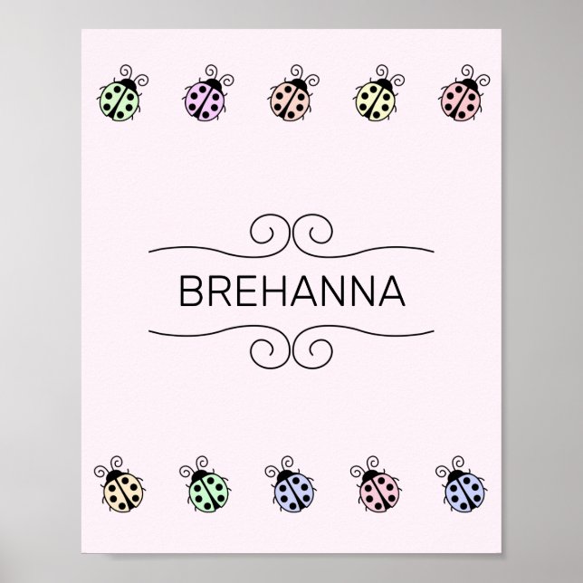 Ladybugs Pastel Multifärgad Gräns på Rosa Poster (Framsidan)