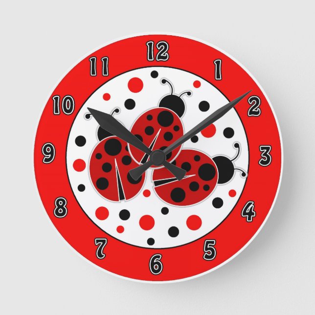 Ladybugs Polka dots Wall Clock Rund Klocka (Framsida)