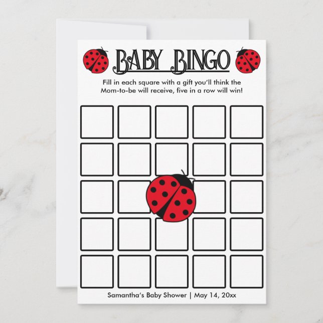 Ladybugs retro polka dots, Baby bingo-spelkort Inbjudningar (Framsida)