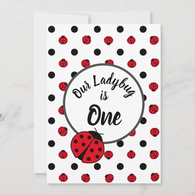 Ladybugs retro polka dots inbjudningar (Framsida)