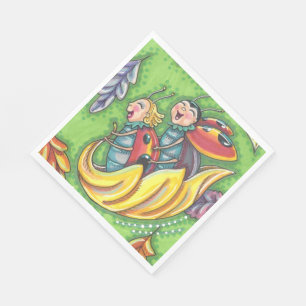 LADYBUGS RIDING ON FALLING HÖST LÖV, ROLIGT KRYP PAPPERSSERVETT