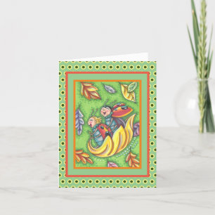 LADYBUGS RIDING ON FALLING HÖST LÖV, ROLIGT KRYP TACK KORT